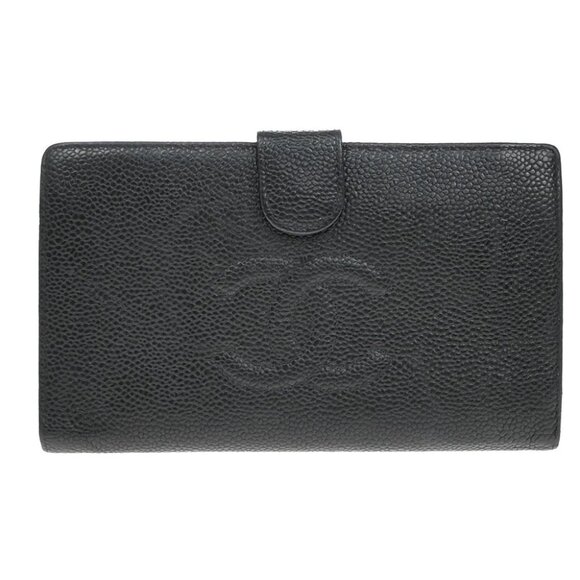 CHANEL CC Logo Long Bifold Wallet Grained Calfskin Leather Black France 79RF546 - Picture 1 of 14